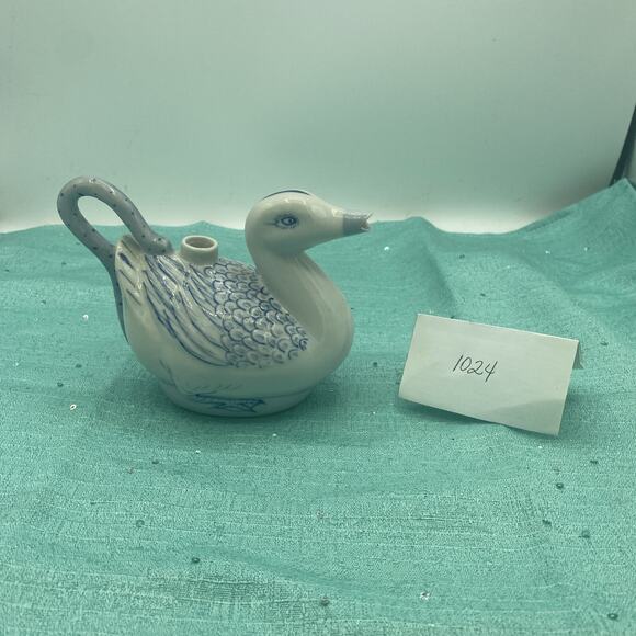 Other - Vintage Chinese Porcelain Blue & White Hand Painted Duck Teapot 4.5” Tall